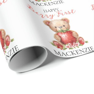Teddibeer op maat naam Bes Eerste Verjaardag Cadeaupapier