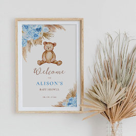 Teddibeer Pampasgras Baby Welkom Bord Poster