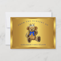 Teddibeer Prins Baby Shower Bedankkaartjes