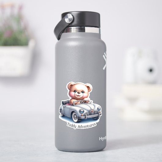 Teddibeer rijdt in een cabriolet sticker (HydroFlask)
