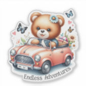 Teddibeer rijdt in een cabriolet sticker (Voorkant)