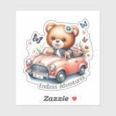 Teddibeer rijdt in een cabriolet sticker (Vel)