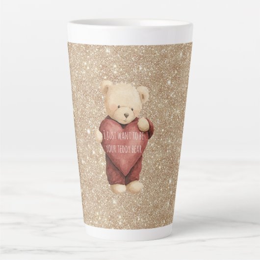 Teddibeer Rode Hart Gouden Glitters Latte Mok (Voorkant)