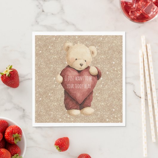 Teddibeer Rode Hart Gouden Glitters Servet (Insitu)