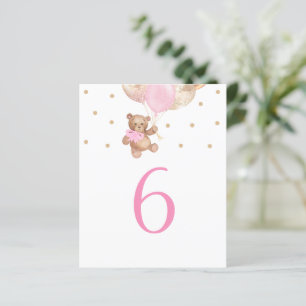 Teddibeer Roze en Gouden Tafel Nummer Bord