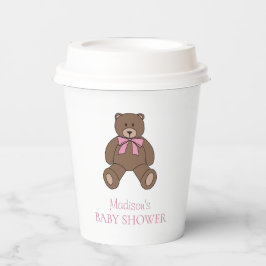 Teddibeer Roze en Wit met Naam Baby Shower Papieren Bekers
