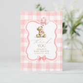 Teddibeer Roze Gingham Schattig Bedankt (Staand voorkant)
