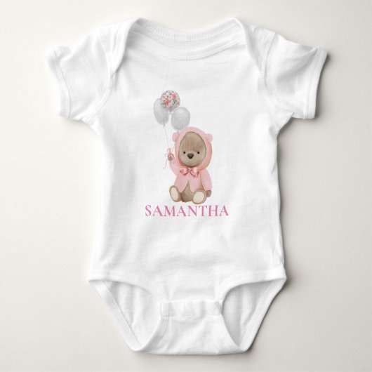 Teddibeer Roze Meisje Gepersonaliseerd Romper (Voorkant)