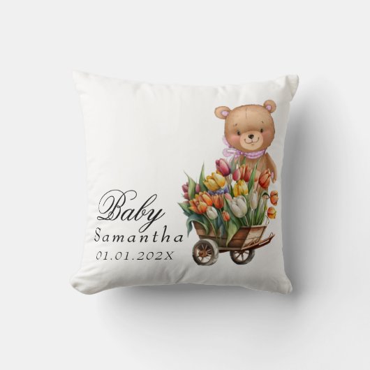 Teddibeer Roze Rustieke Bloemen Kussen (Voorkant)