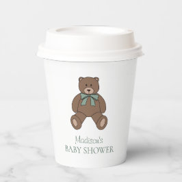 Teddibeer Salie Groen Wit met Naam Baby Shower Papieren Bekers