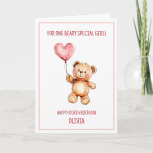 Teddibeer Schattige Roze Ballon Gelukkige 4e Verja Kaart