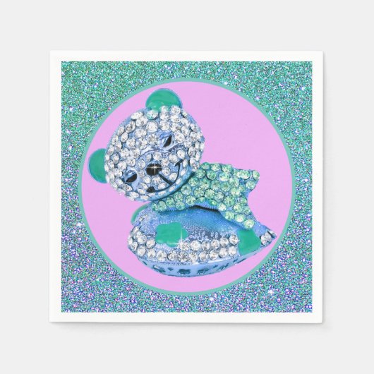 Teddibeer slaapster diamant cute roze blauw  servet (Voorkant)