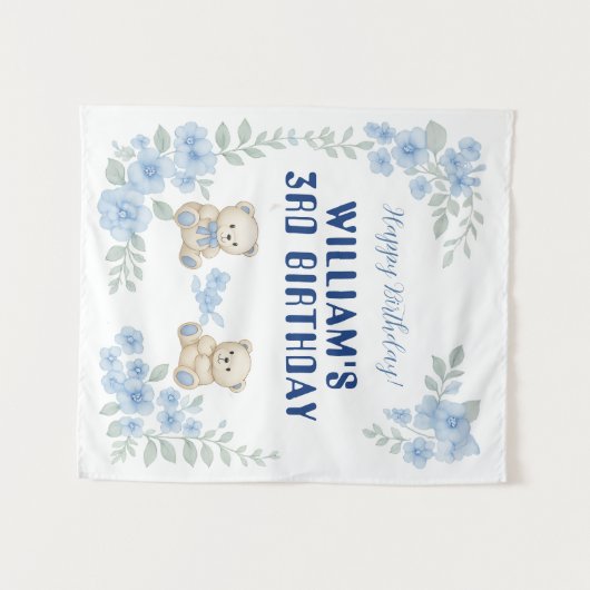 Teddibeer Verjaardagsfeestje Wandkleed (Voorkant (horizontaal))