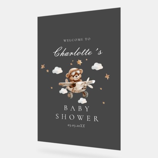 Teddibeer & Vliegtuig Welkomst Bruidsdouche Acryl Bord (Hoek)