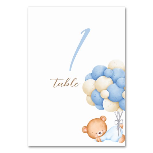 Teddibeer Watercolor Ballonnen Tafel 1 Nummerkaart Kaart (Voorkant)