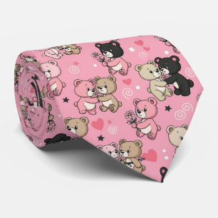 Teddies met harten en roze - Valentijn (3) Stropdas