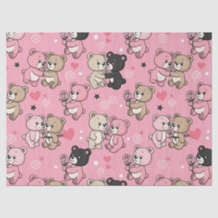 Teddies met Hartjes en Roze - Valentijn (3) Tissuepapier