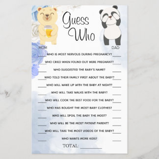 Teddies Raad Wie Baby Shower Spelkaart Flyer