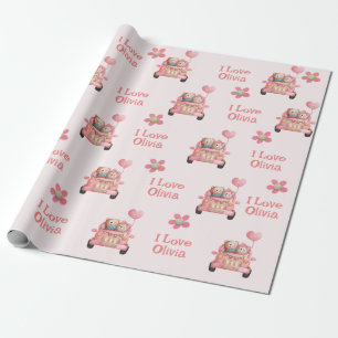 Teddies Verliefd in een Auto - Gepersonaliseerd W Cadeaupapier