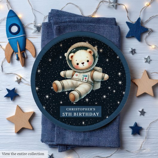 Teddy Astronaut Boy Verjaardagsfeestje Papier Bord