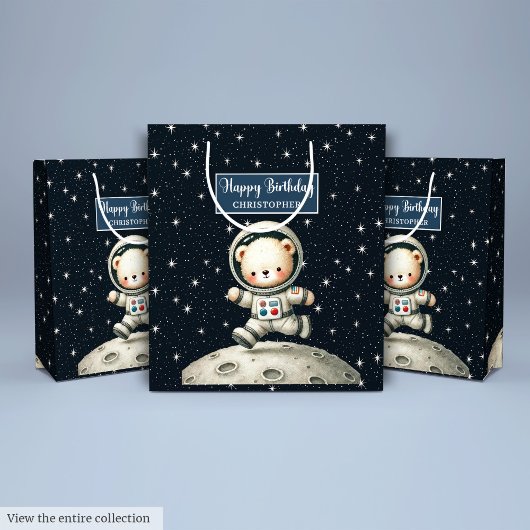 Teddy Astronaut Gift Bag voor Little Boy Party Medium Cadeauzakje