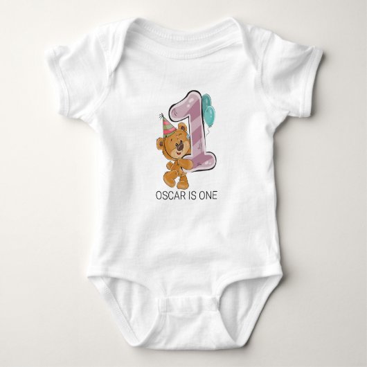 Teddy Baby Beer 1e Verjaardag Bodys Baby Romper (Voorkant)