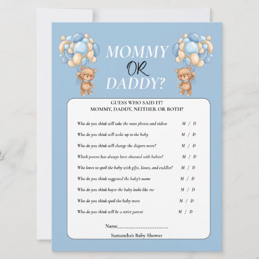 Teddy Baby Borrel Mama of Papa Uitnodiging (Voorkant)
