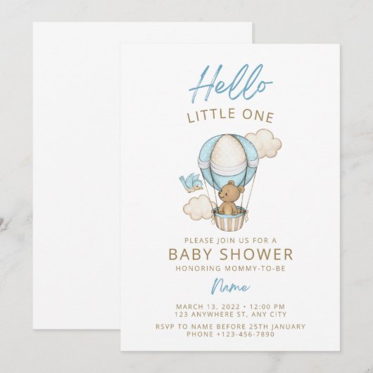teddy baby shower invite kaart (Voorkant / Achterkant)