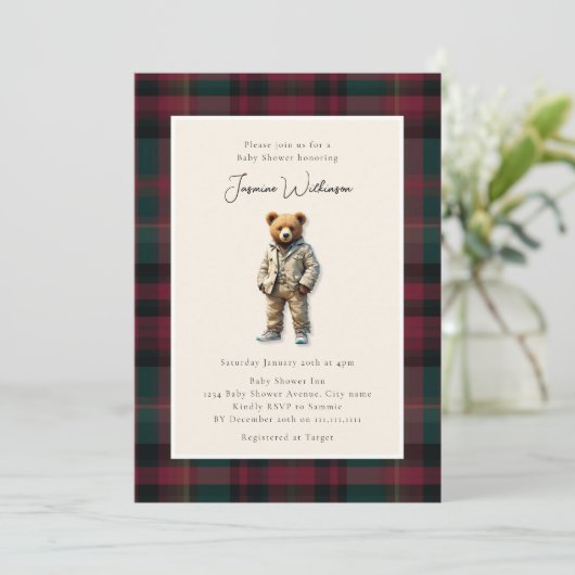  teddy-Baby shower Kaart (Staand voorkant)