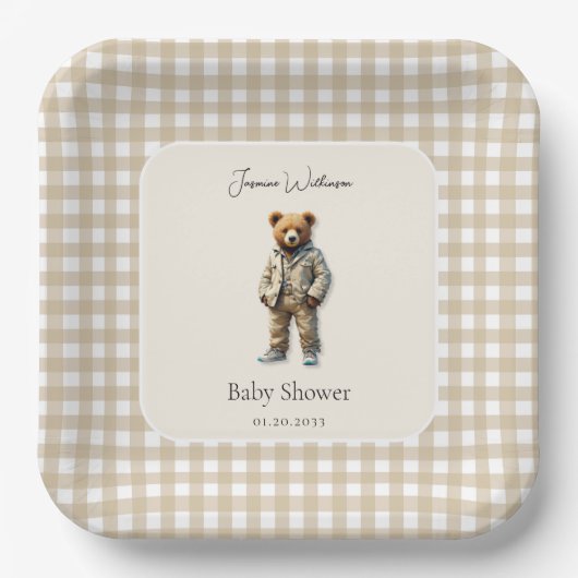  teddy-Baby shower Papieren Bordje (Voorkant)