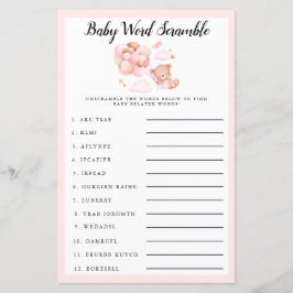 Teddy Baby shower Roze Baby Word Scramble Game