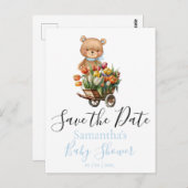 Teddy Baby shower Rustic Flora Save the Date Briefkaart (Voorkant / Achterkant)