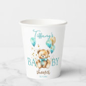Teddy baby shower servies schattig aqua bruin papieren bekers (Achterkant)