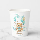 Teddy baby shower servies schattig aqua bruin papieren bekers (Voorkant)