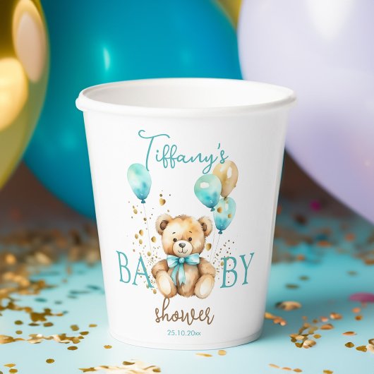 Teddy baby shower servies schattig aqua bruin papieren bekers