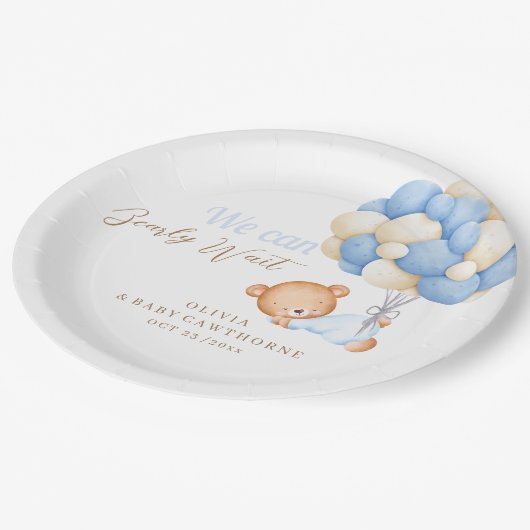 Teddy Baby Shower voor jongen Papieren Bordje (Gekanteld)