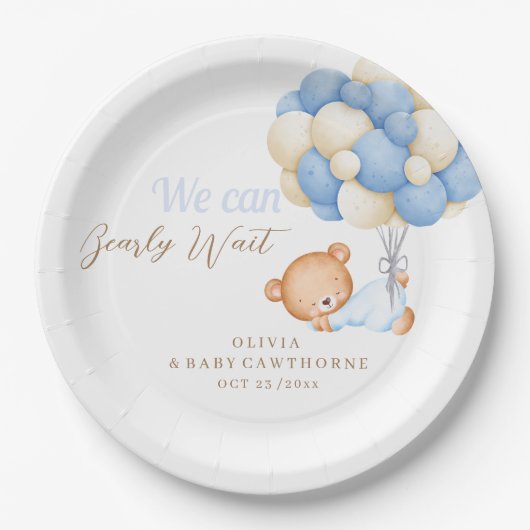 Teddy Baby Shower voor jongen Papieren Bordje (Voorkant)