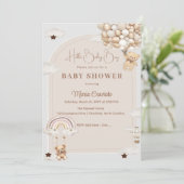 Teddy Ballon Baby Shower Uitnodiging (Staand voorkant)