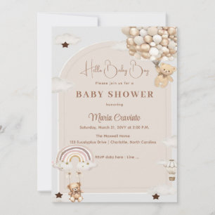 Teddy Balloon Baby shower Invitation Kaart
