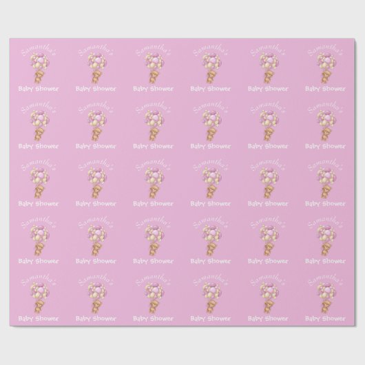 Teddy Balloon Baby shower Roze Cadeaupapier (Vlak)