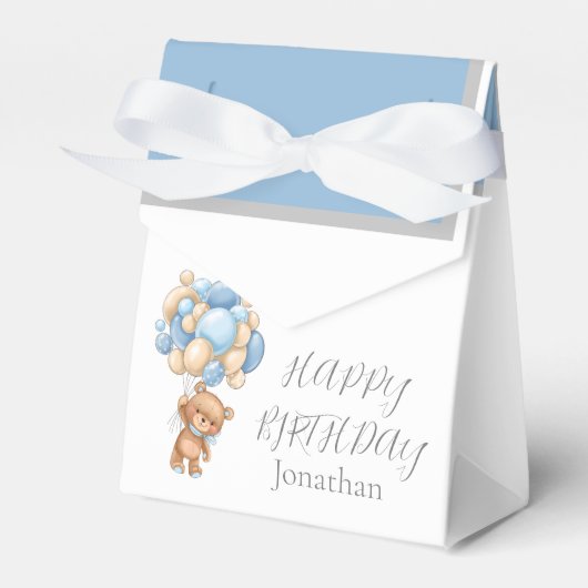 Teddy Balloon Bearly Wacht op Birthday Boy Favor B Bedankdoosjes (Voorkant Zijde)