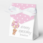Teddy Balloon Bearly Wacht op Birthday Girl Pink Bedankdoosjes (Voorkant Zijde)