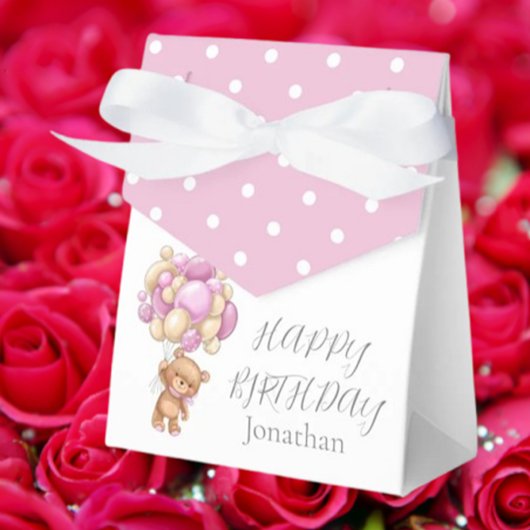 Teddy Balloon Bearly Wacht op Birthday Girl Pink Bedankdoosjes