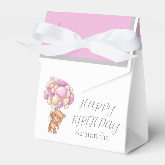 Teddy Balloon Bearly Wait Birthday Girl Favor Box Bedankdoosjes (Voorkant Zijde)