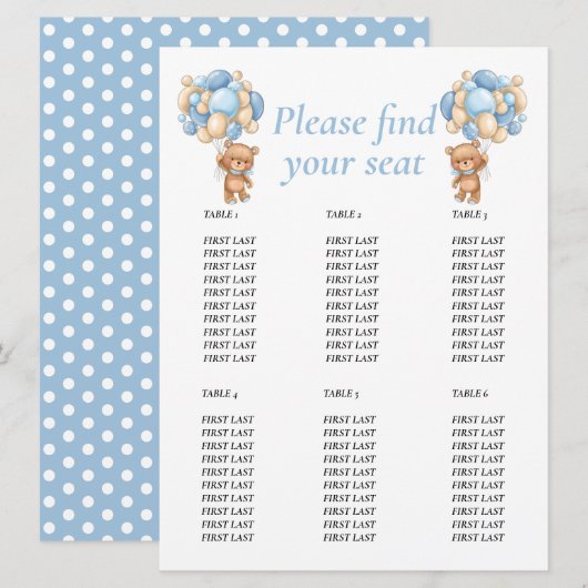 Teddy Balloon Blauwe Jongen Verjaardag Kaart (Voorkant / Achterkant)