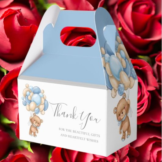 Teddy Balloon Blue Favor Box Bedankdoosjes