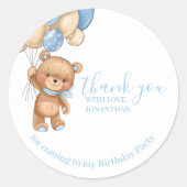Teddy Balloons Happy Birthday Bedankt Blue Boy Ronde Sticker (Voorkant)