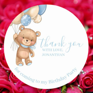 Teddy Balloons Happy Birthday Bedankt Blue Boy Ronde Sticker