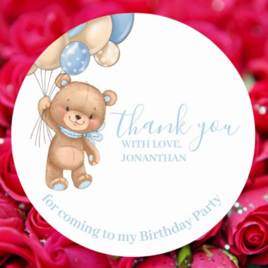 Teddy Balloons Happy Birthday Bedankt Blue Boy Ronde Sticker