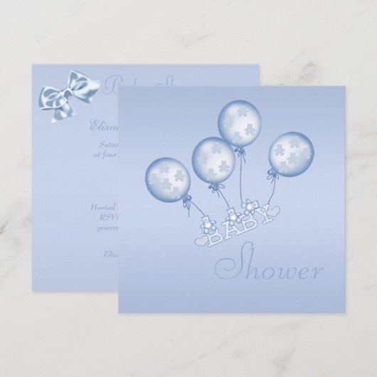 Teddy Balloons & Stork (op achterzijde) Baby Boy S Kaart (Voorkant / Achterkant)